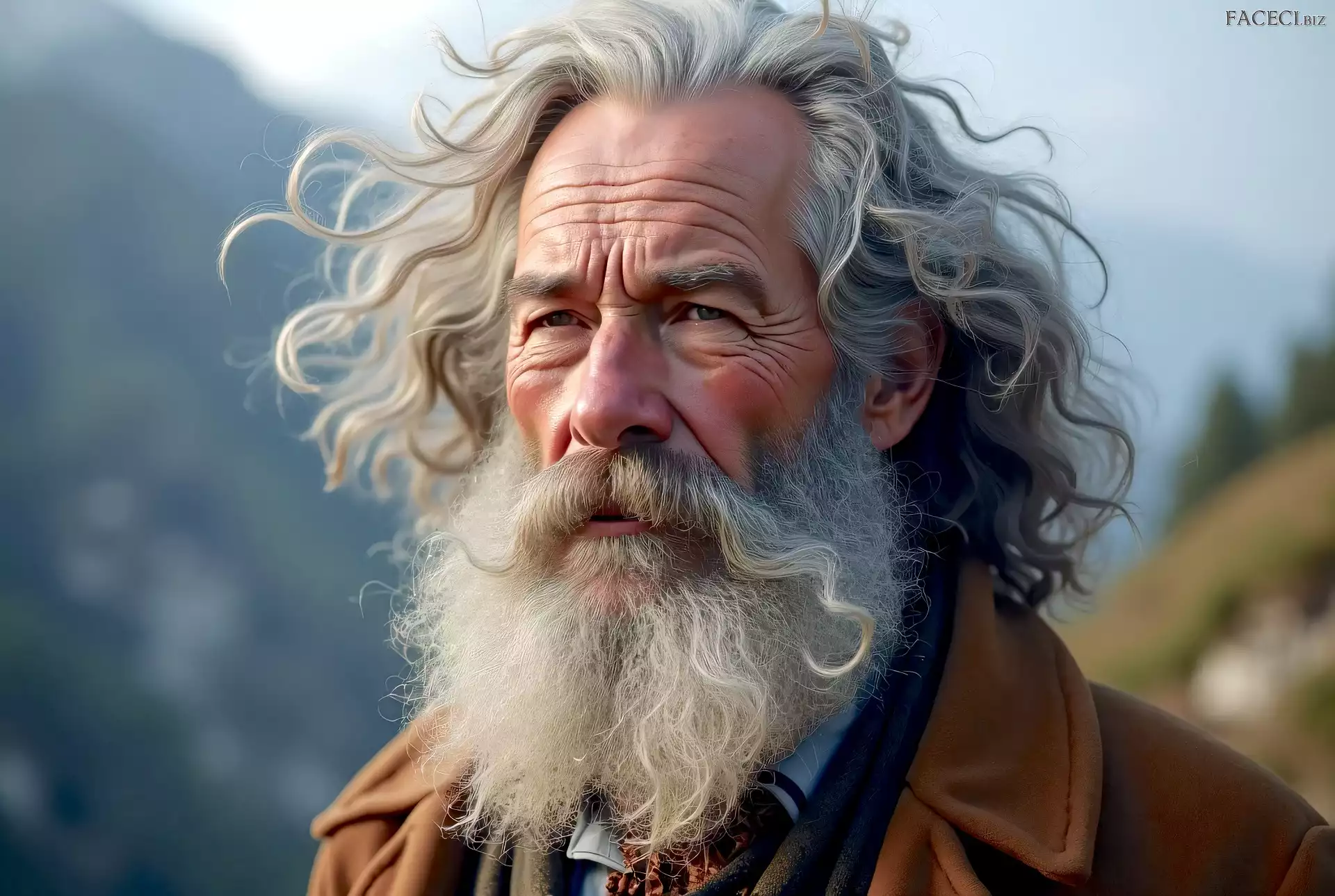 Broda, Długi, Mężczyzna, Siwy, Włosy, Wąsy